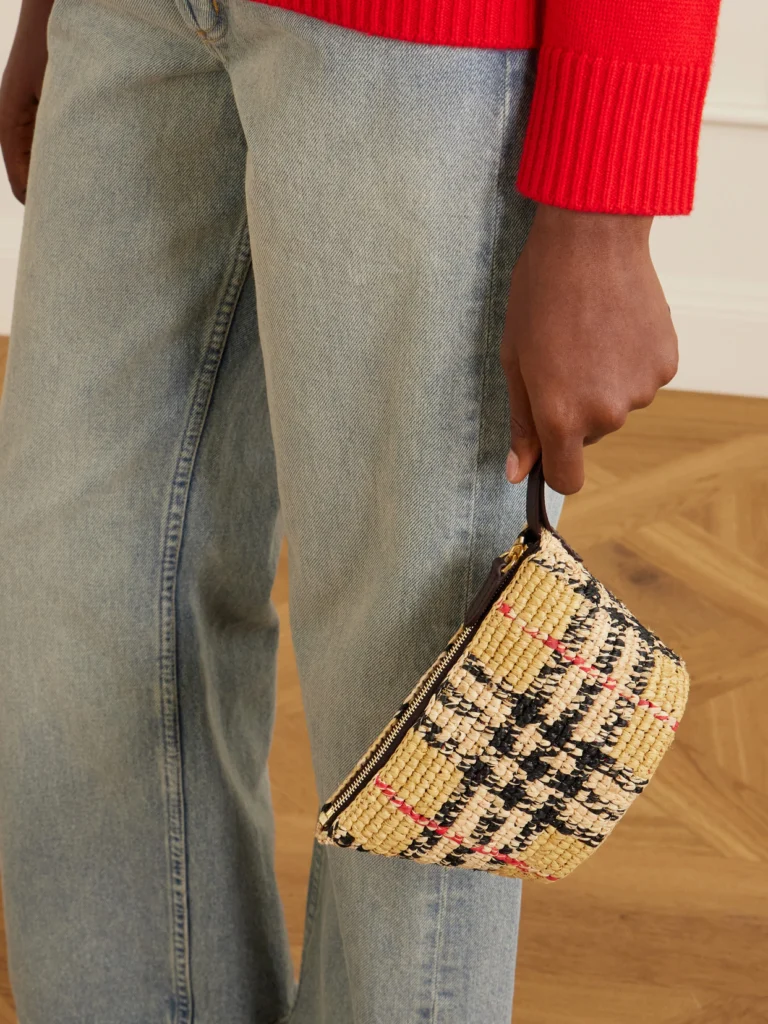 Burberry Margate Leather-trimmed Woven Raffia Clutch Bag
