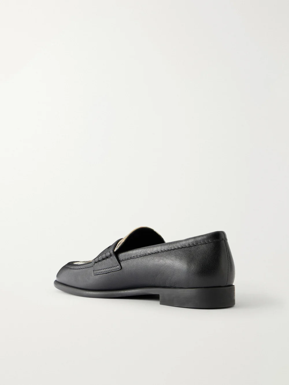Back view of the Burberry Opal Check-trimmed Leather Penny Loafer