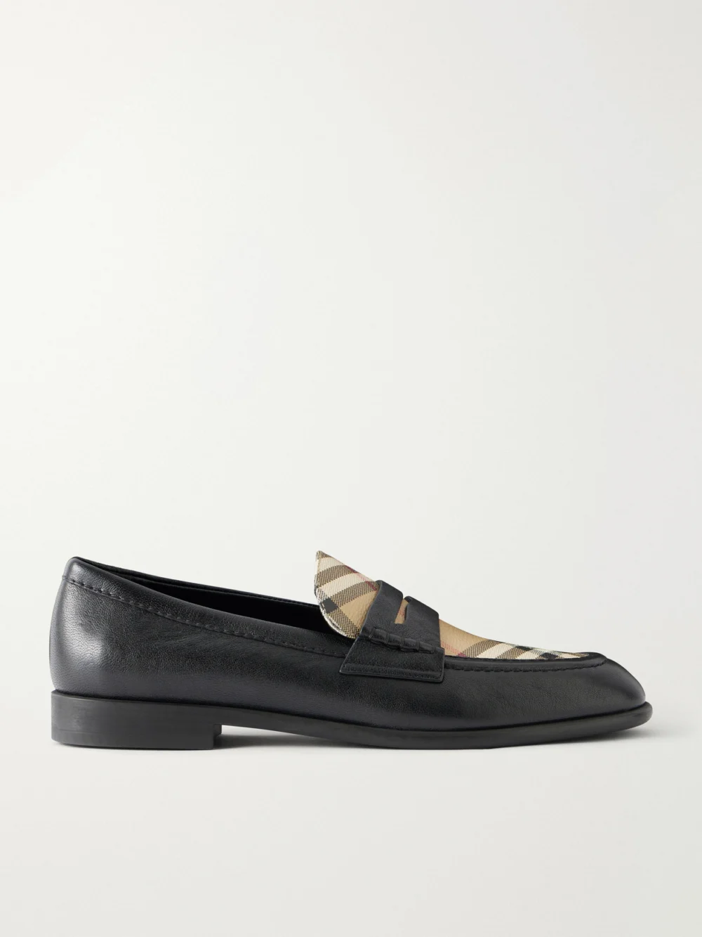 Burberry Opal Check-trimmed Leather Penny Loafer in black