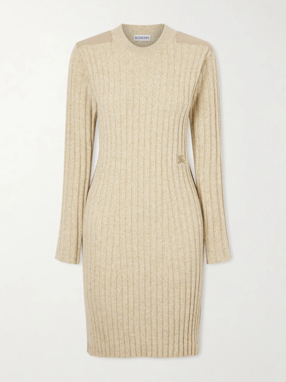 Burberry Paneled Ribbed Wool and Cashmere-blend Mini Dress in sage green