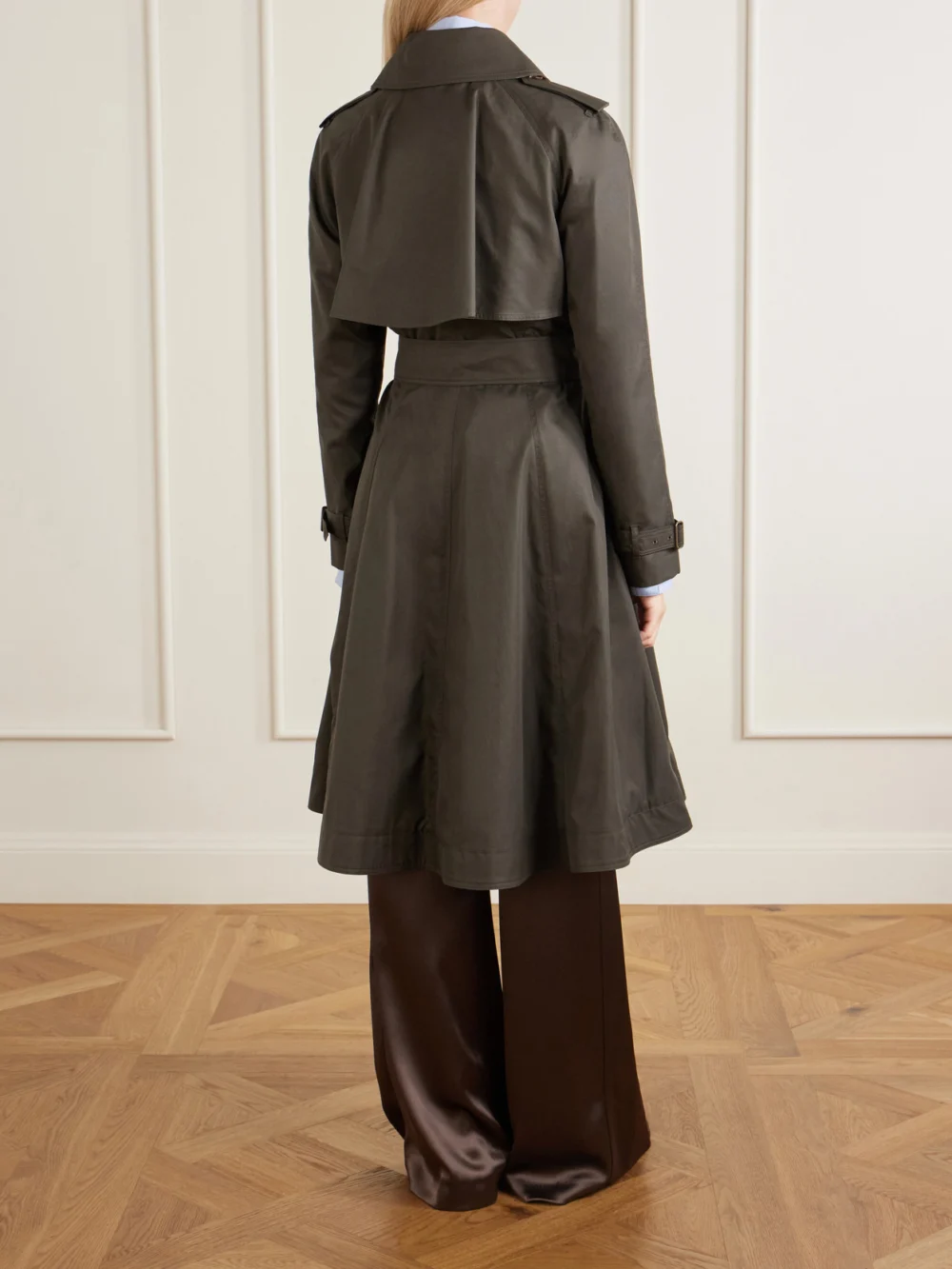 Back view of the Burberry Pembury Belted Cotton-gabardine Trench Coat