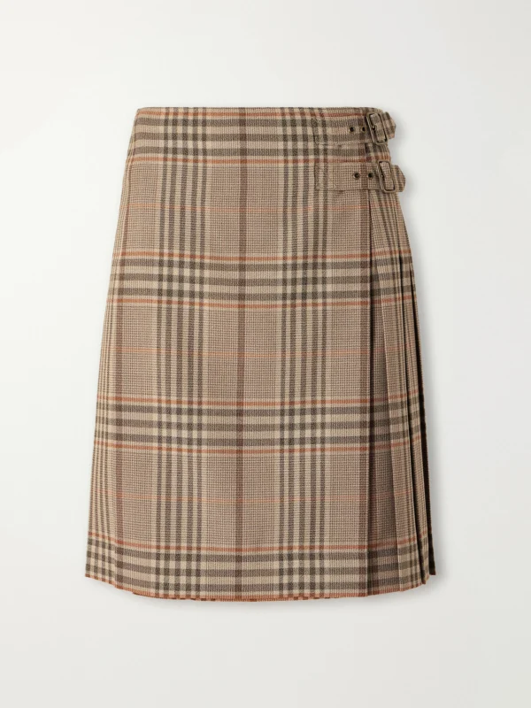 Burberry Pleated Checked Wool Mini Skirt