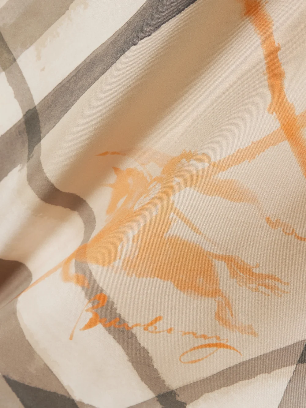 Close-up detail of the Burberry Printed Silk-twill Scarf