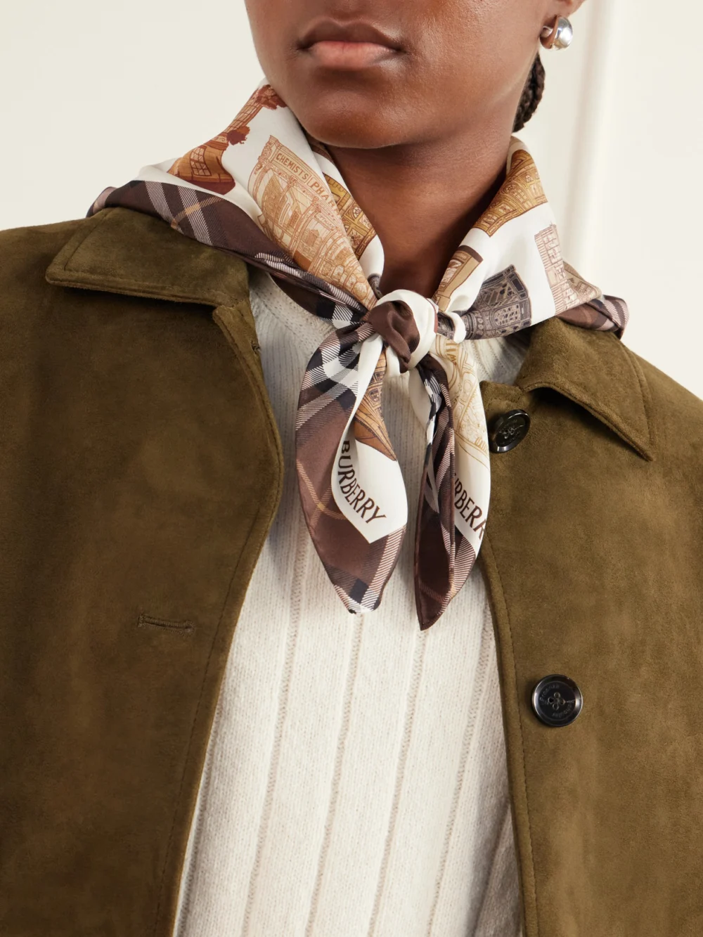 Burberry Printed Silk-twill Scarf, styled view
