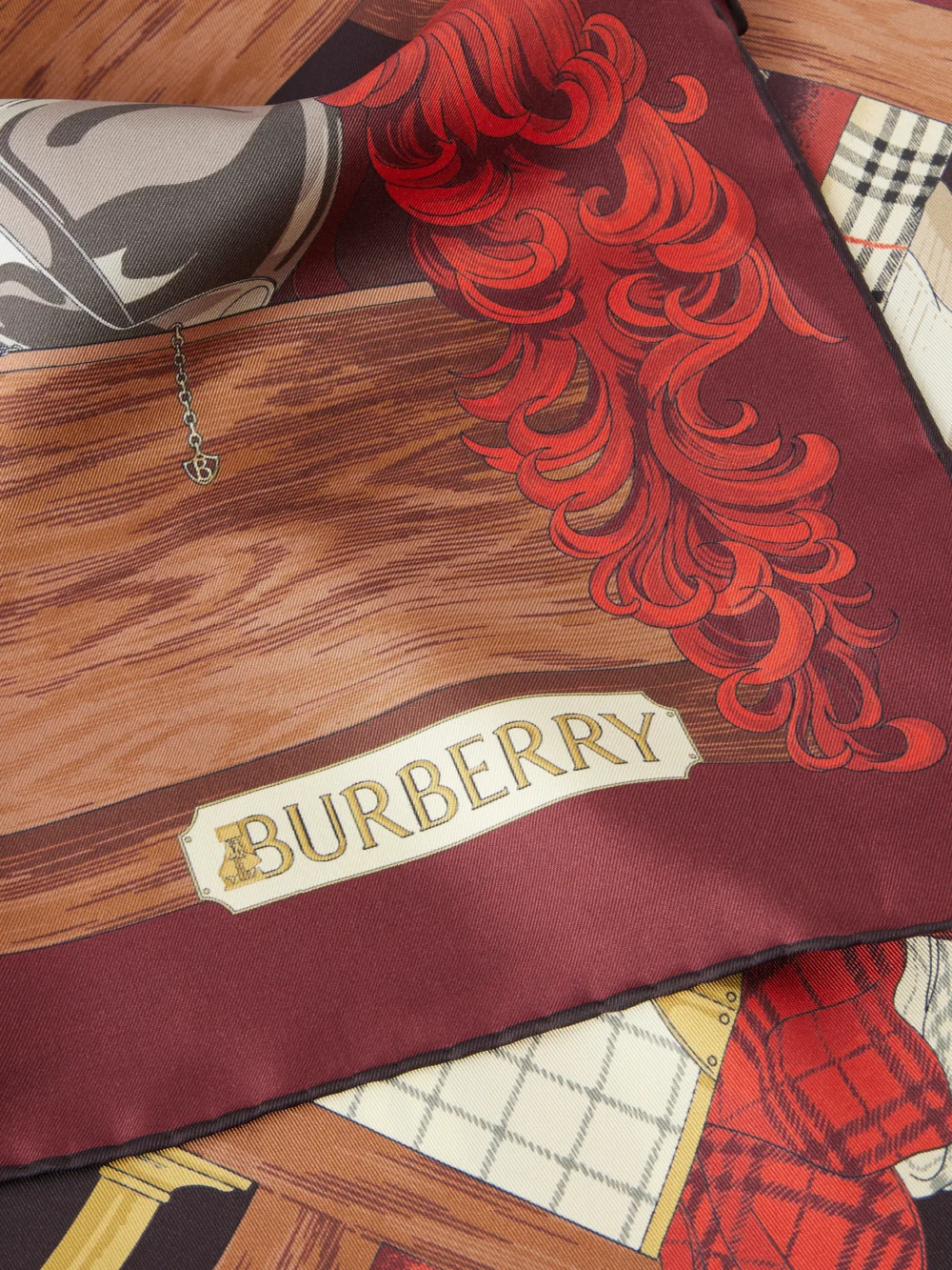 Close-up detail of the Burberry Printed Silk-twill Scarf
