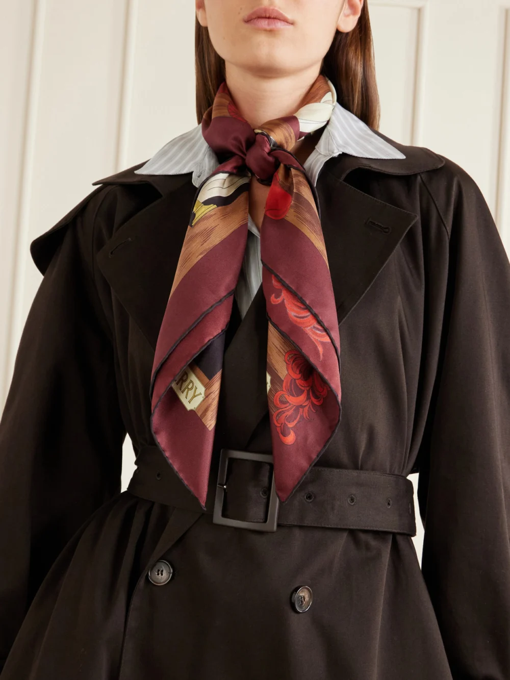 Burberry Printed Silk-twill Scarf, styled view
