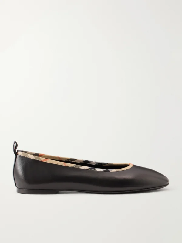 Burberry Robin Check Trim Leather Ballet Flats
