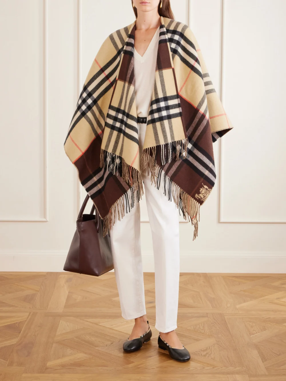 Burberry Robin Check Trim Leather Ballet Flats, styled view