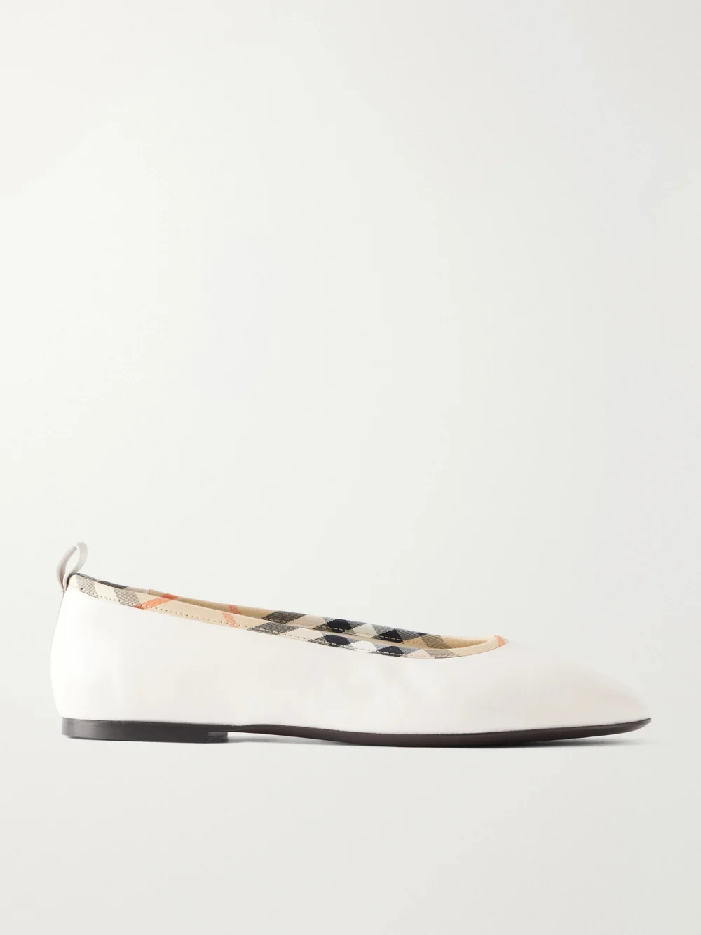 Burberry Robin Check Trim Leather Ballet Flats in off-white