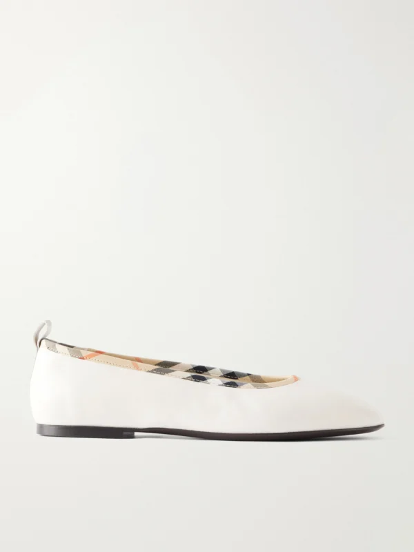 Burberry Robin Check Trim Leather Ballet Flats