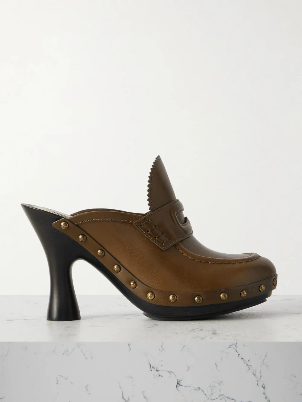Burberry Studded Leather Mules in army green