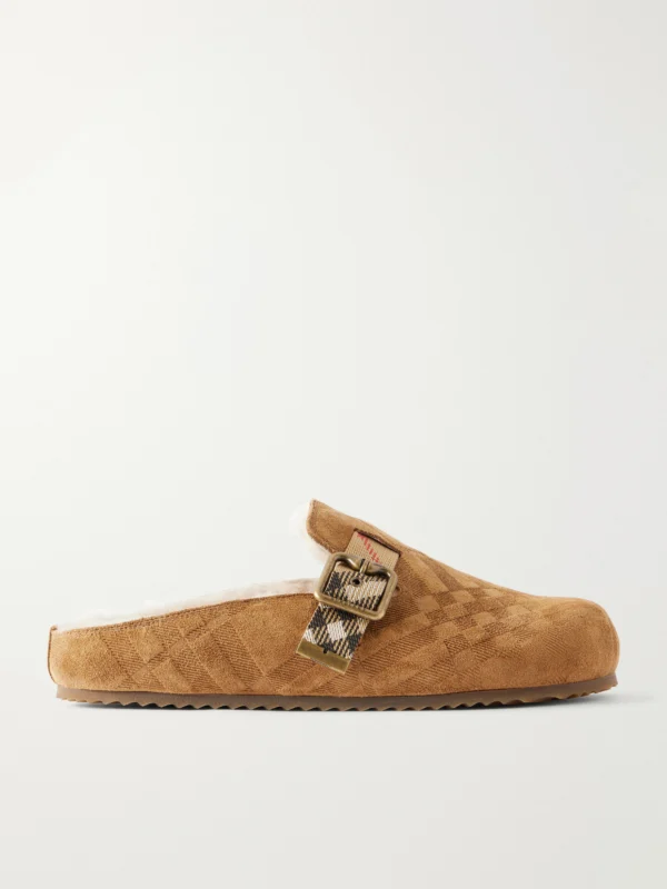Burberry Urchin Check Shearling-trimmed Clogs