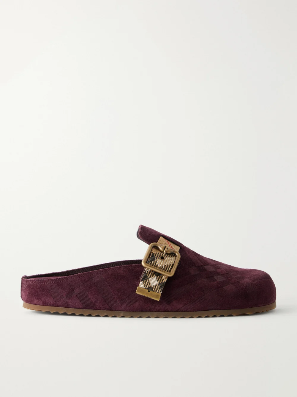 Burberry Urchin Check Suede Clog in burgundy
