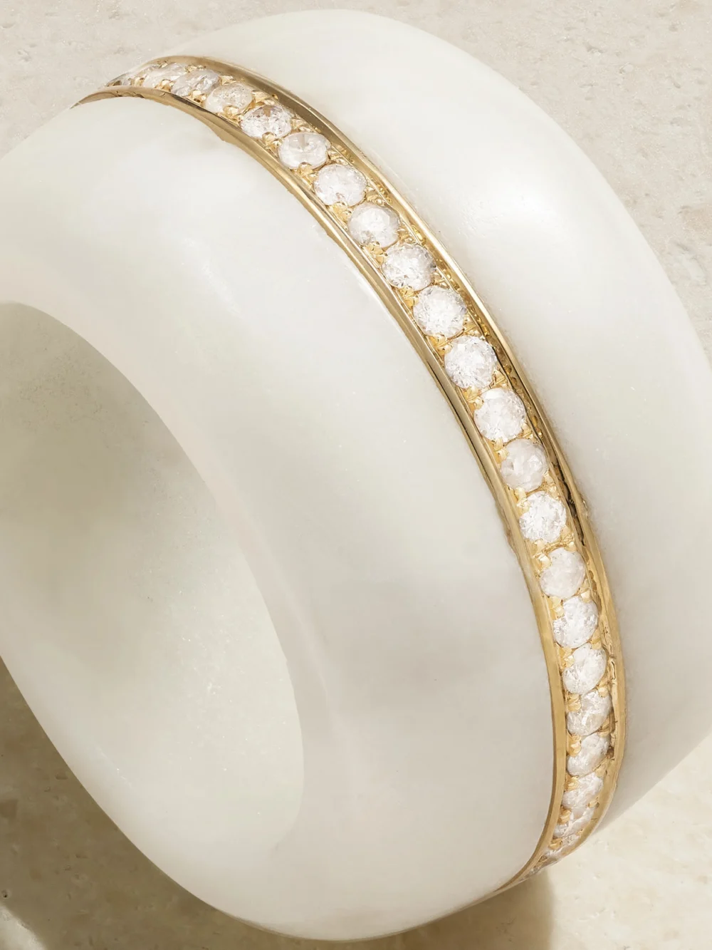 Close-up detail of the By Pariah 14-karat Recycled Gold, Marble and Diamond Ring
