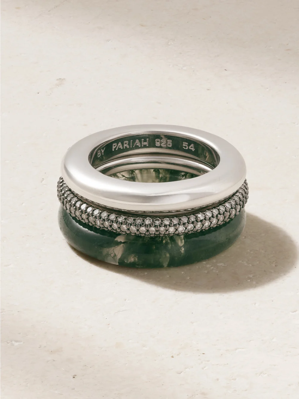 By Pariah Aurea Set of Three Sterling Silver, Agate and Diamond Rings in 52