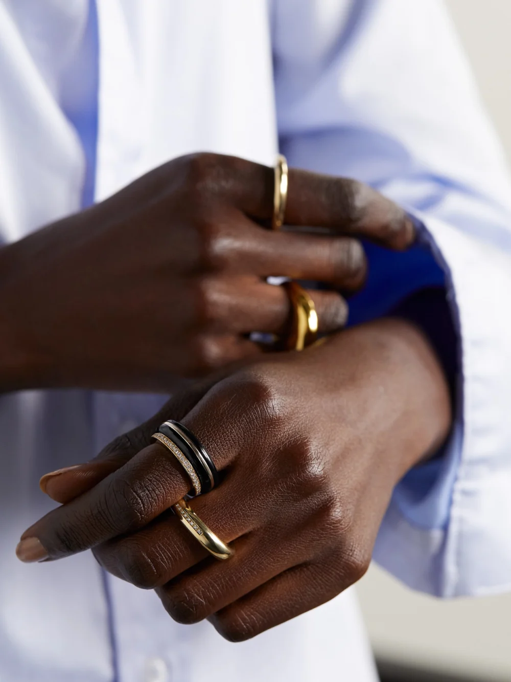 By Pariah Essential Stacking 14-karat Recycled Gold Onyx Ring, styled view