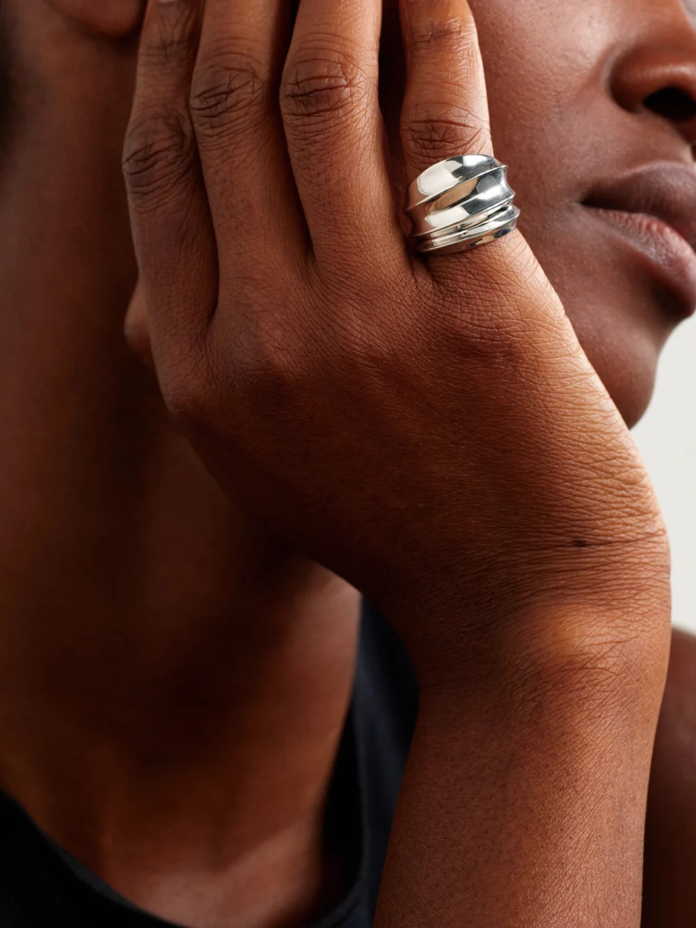 By Pariah Flux Recycled Sterling Silver Ring, styled view