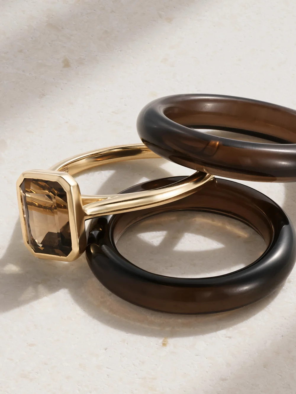Close-up detail of the By Pariah Lumen Stack 14-karat Recycled Quartz Ring