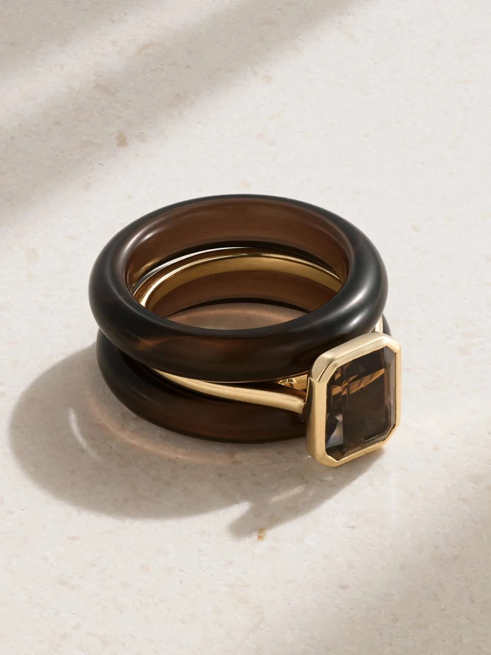 By Pariah Lumen Stack 14-karat Recycled Quartz Ring in brown