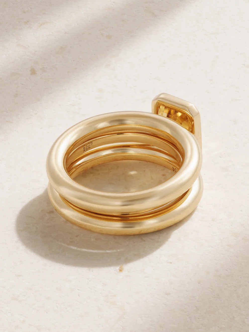 Back view of the By Pariah Lumen Stack Set of Three 14-karat Recycled Gold Quartz Rings