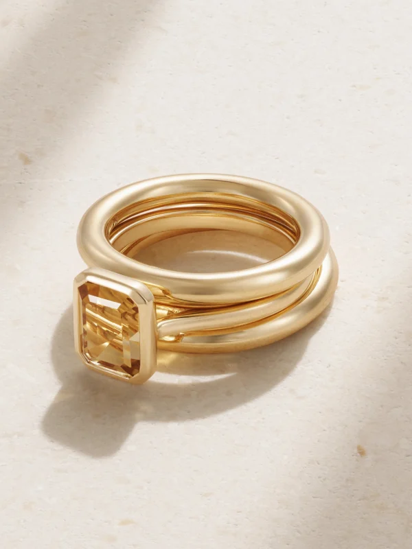 By Pariah Lumen Stack Set of Three 14-karat Recycled Gold Quartz Rings