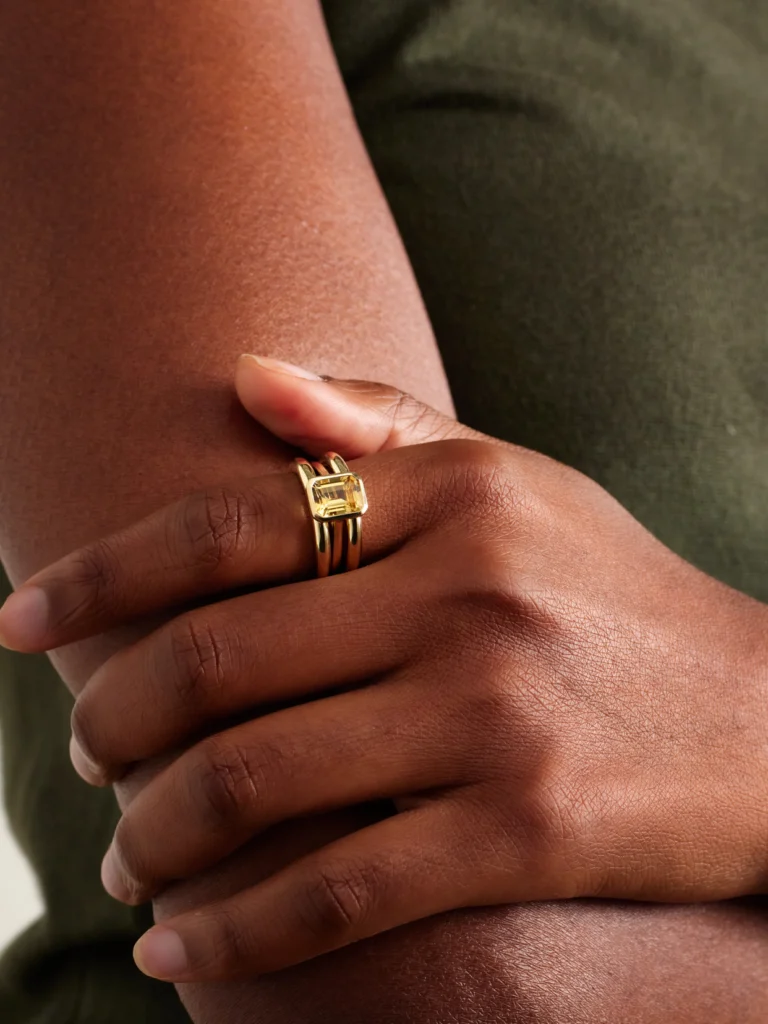 By Pariah Lumen Stack Set of Three 14-karat Recycled Gold Quartz Rings