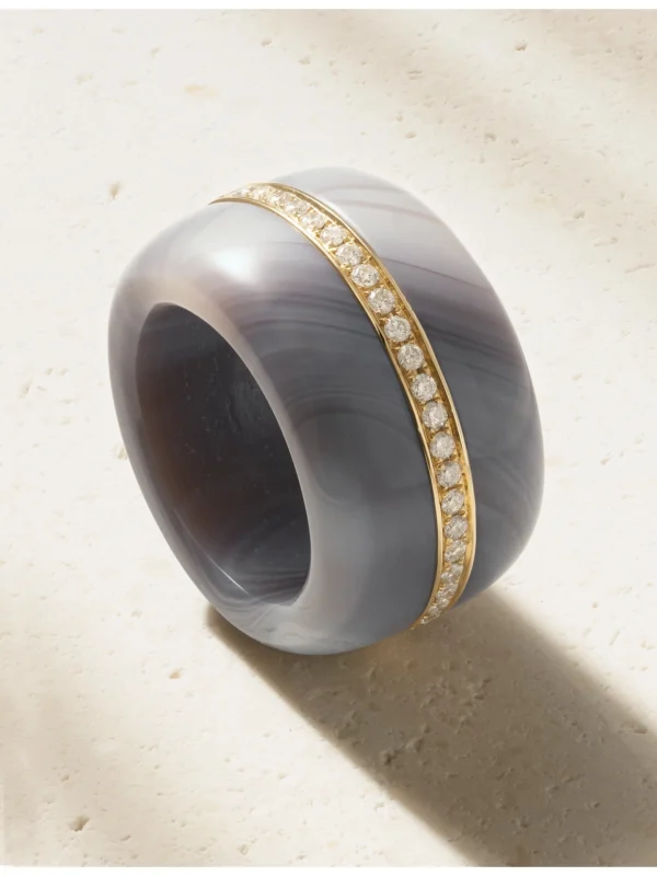 By Pariah Pebble 14-karat Recycled Gold, Agate and Diamond Ring