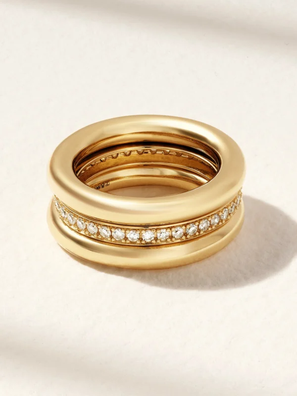 By Pariah Set of Three 14-karat Recycled Gold Diamond Pinky Rings