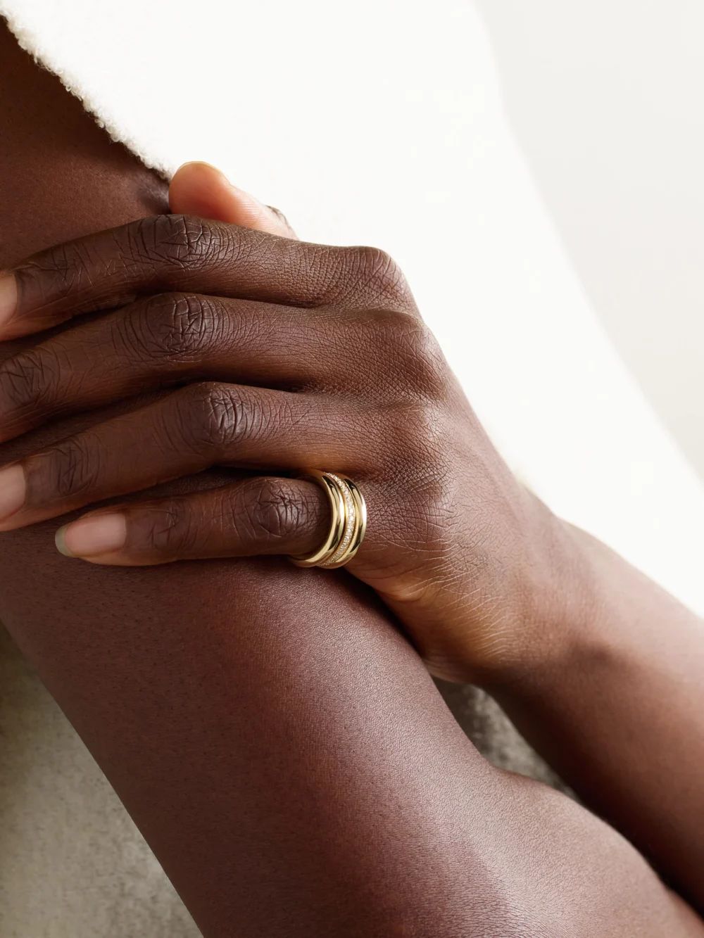 By Pariah Set of Three 14-karat Recycled Gold Diamond Pinky Rings, styled view