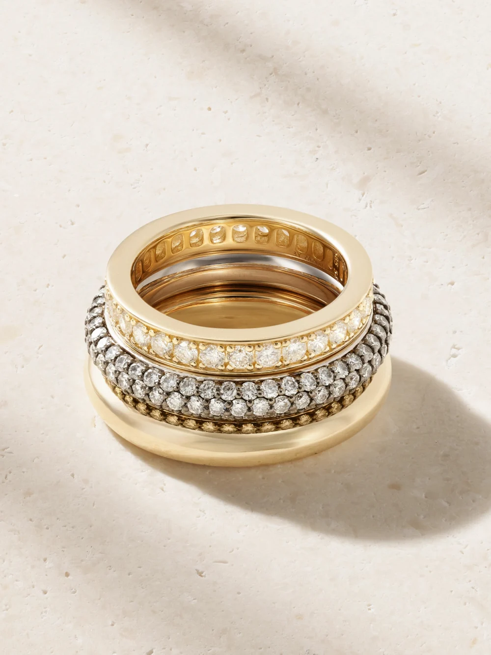 By Pariah Set of Three 14-karat Recycled Yellow and White Gold Diamond Rings in 54
