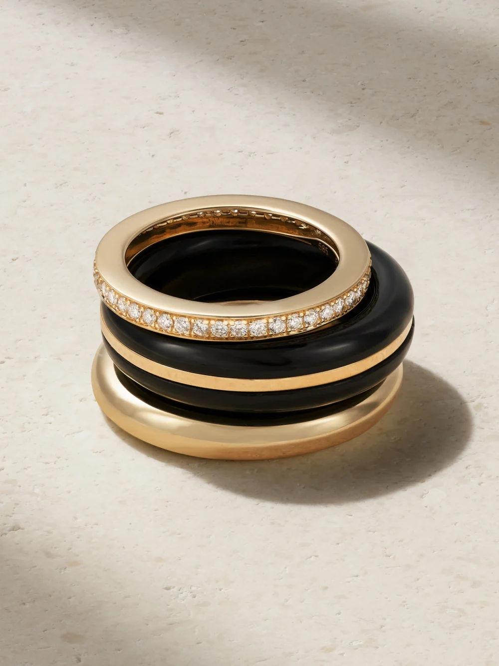 By Pariah The Albert, Essential and Triple Eternity Set of Three 14-karat Recycled Gold, Onyx and Laboratory-grown Diamond Ri