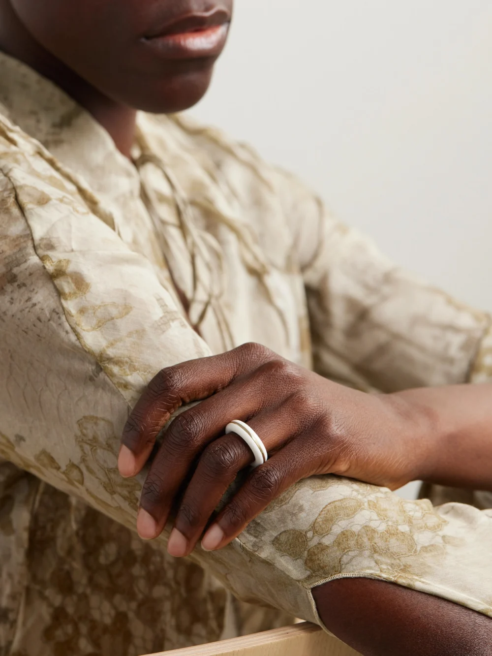 By Pariah The Essential Stacking 14-karat Recycled Gold Agate Ring, styled view