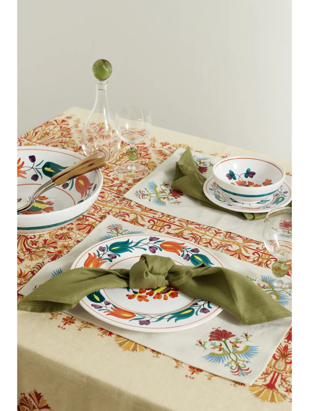 Cabana Benaki Set of Two Embroidered Printed Linen Placemats, styled view