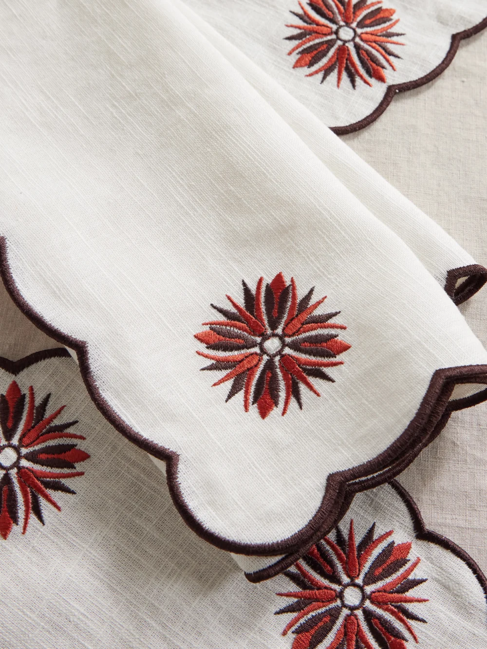 Close-up detail of the Cabana Botanica Set of Two Embroidered Linen and Cotton-blend Placemats and Napkins