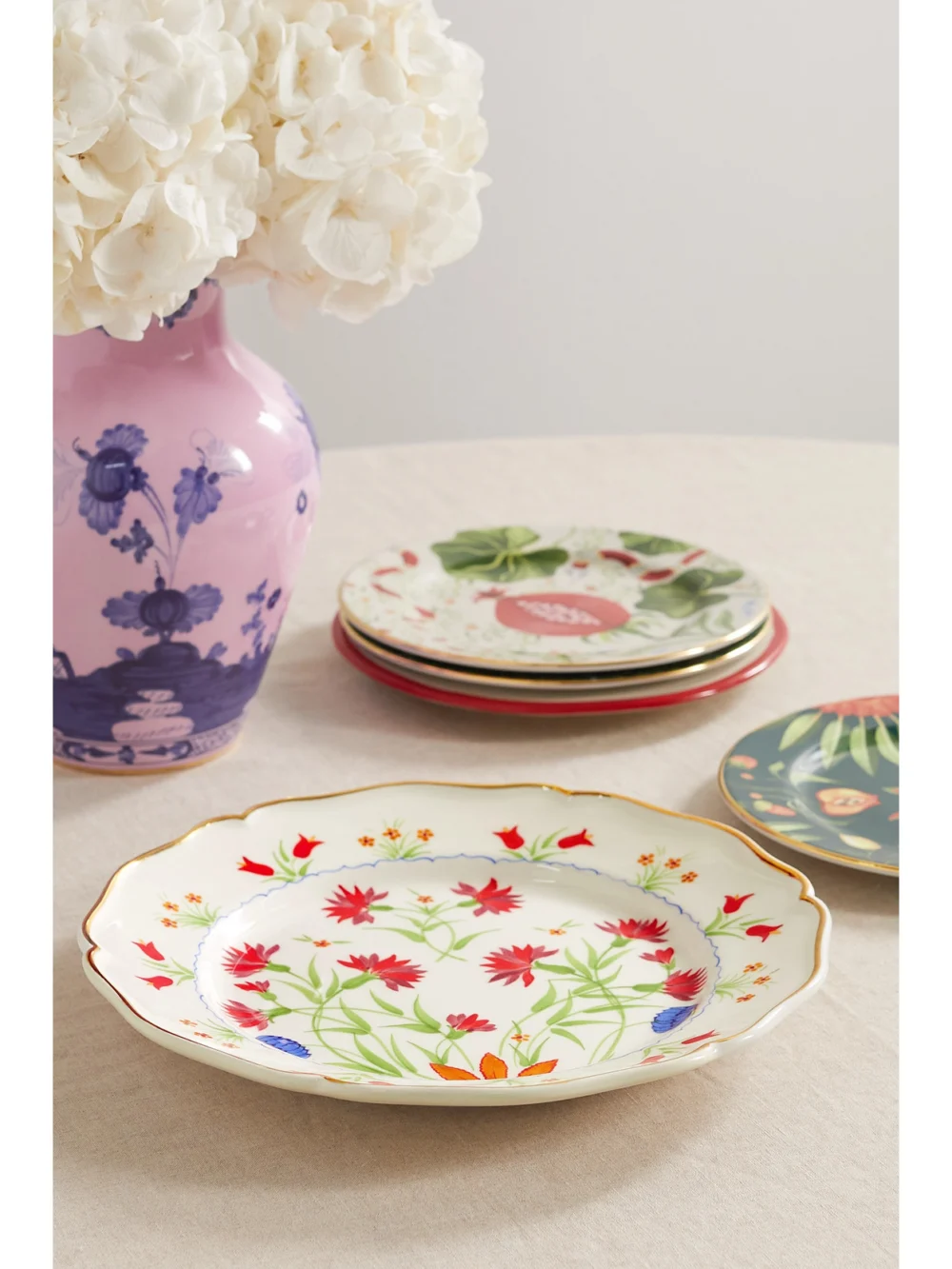 Cabana + Carolina Herrera Josefina 27cm Gold-plated Ceramic Dinner Plate, styled view