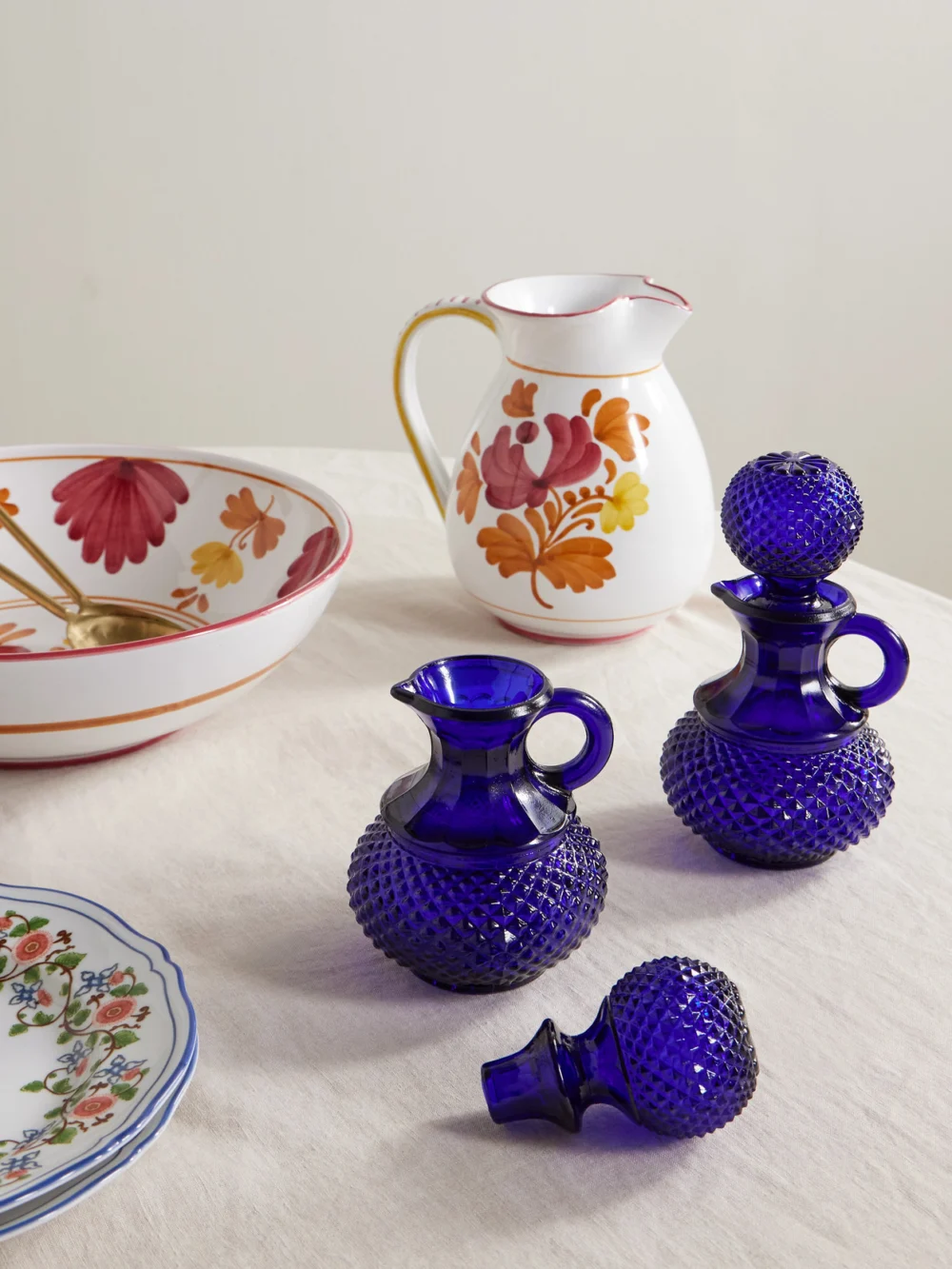 Cabana Galeano Glass Oil and Vinger Bottle Set, styled view