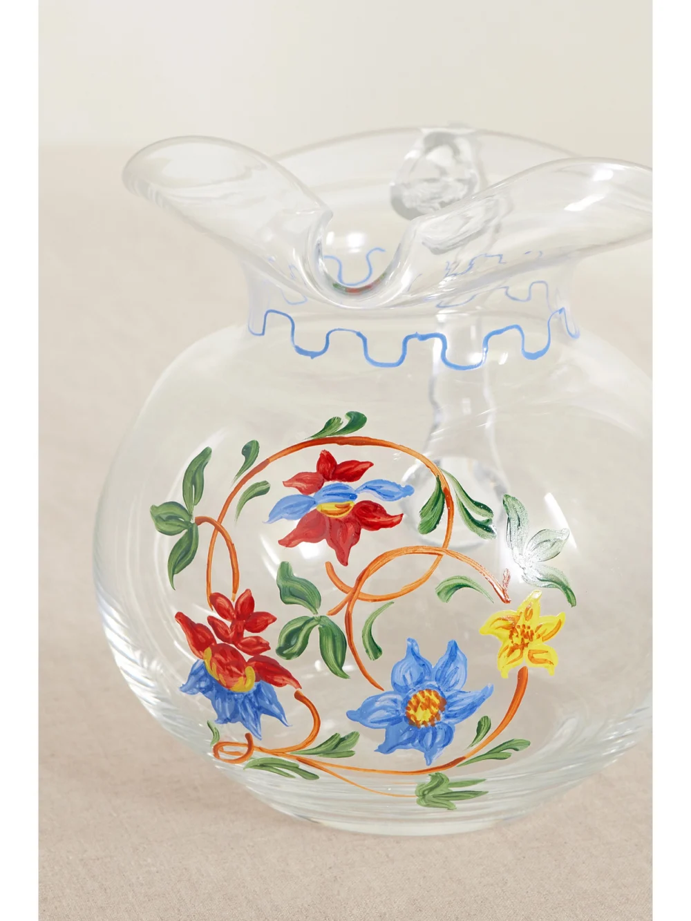 Close-up detail of the Cabana Painted Glass Carafe