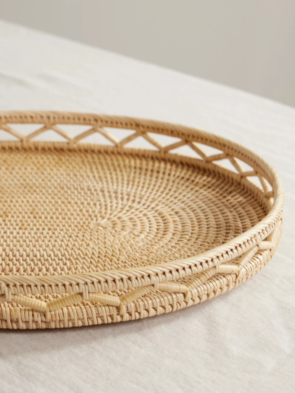 Close-up detail of the Cabana Sabbia Medium Rattan Tray