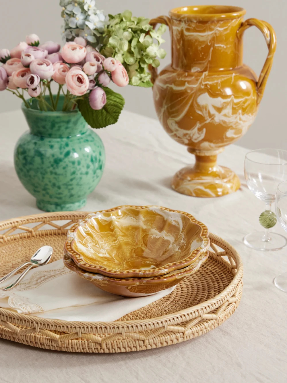 Cabana Sabbia Medium Rattan Tray, styled view