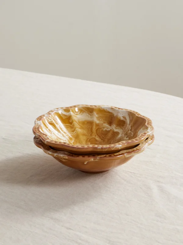 Cabana Set of Two Small Scalloped Ceramic Bowls