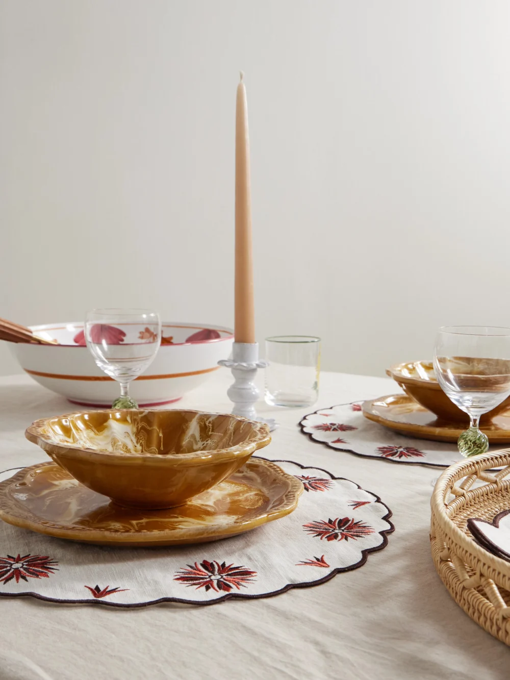 Cabana Set of Two Small Scalloped Ceramic Bowls, styled view