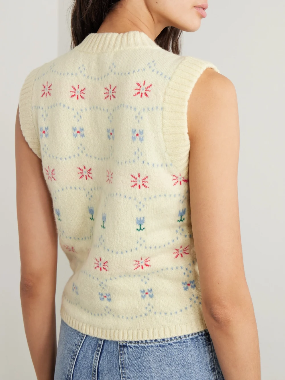 Back view of the Calle Del Mar Cashmere and Silk-blend Jacquard Vest