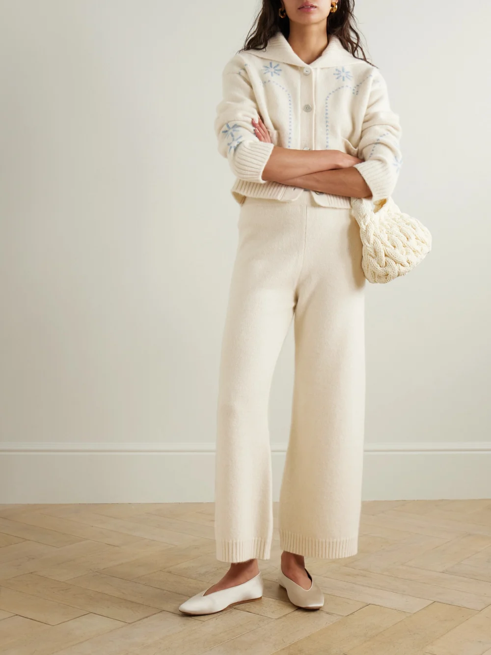 Calle Del Mar Cashmere Wide-leg Pants, worn by a model