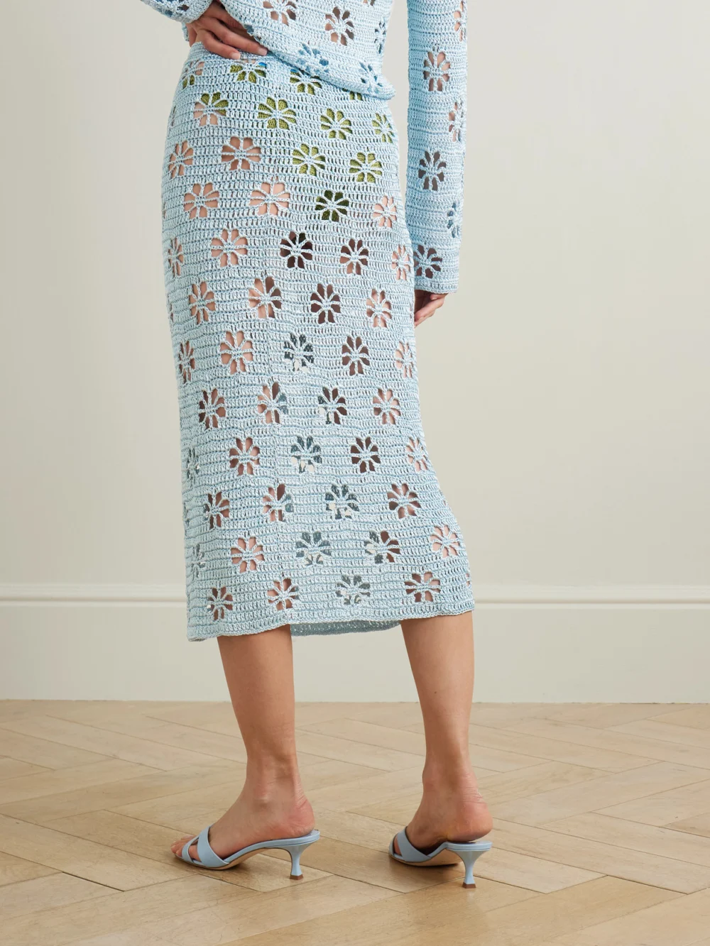 Back view of the Calle Del Mar Crocheted Midi Skirt