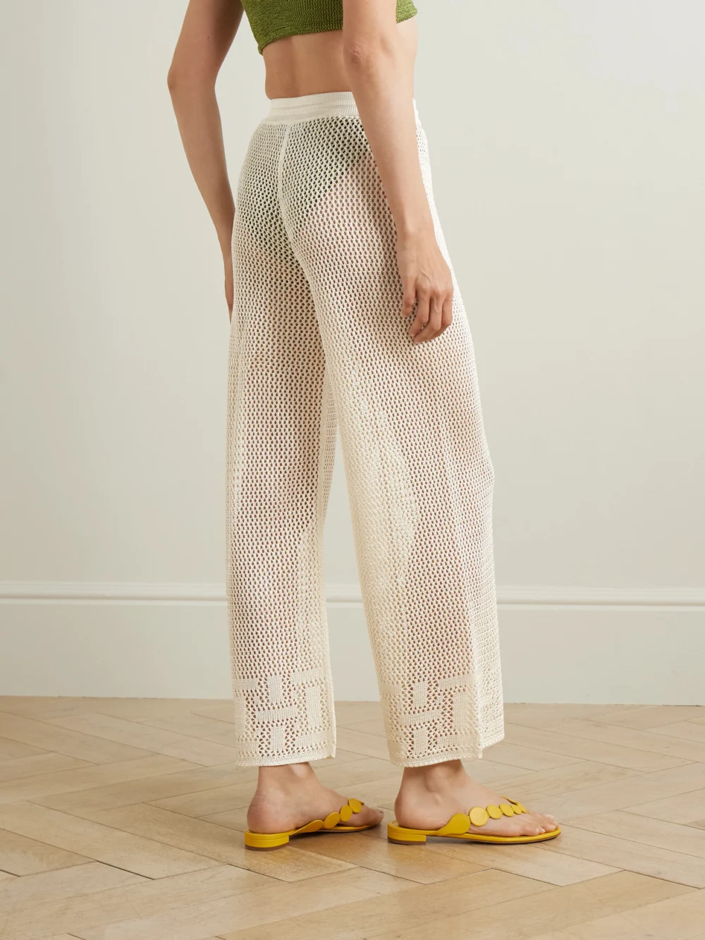 Back view of the Calle Del Mar Crocheted Wide-leg Pants