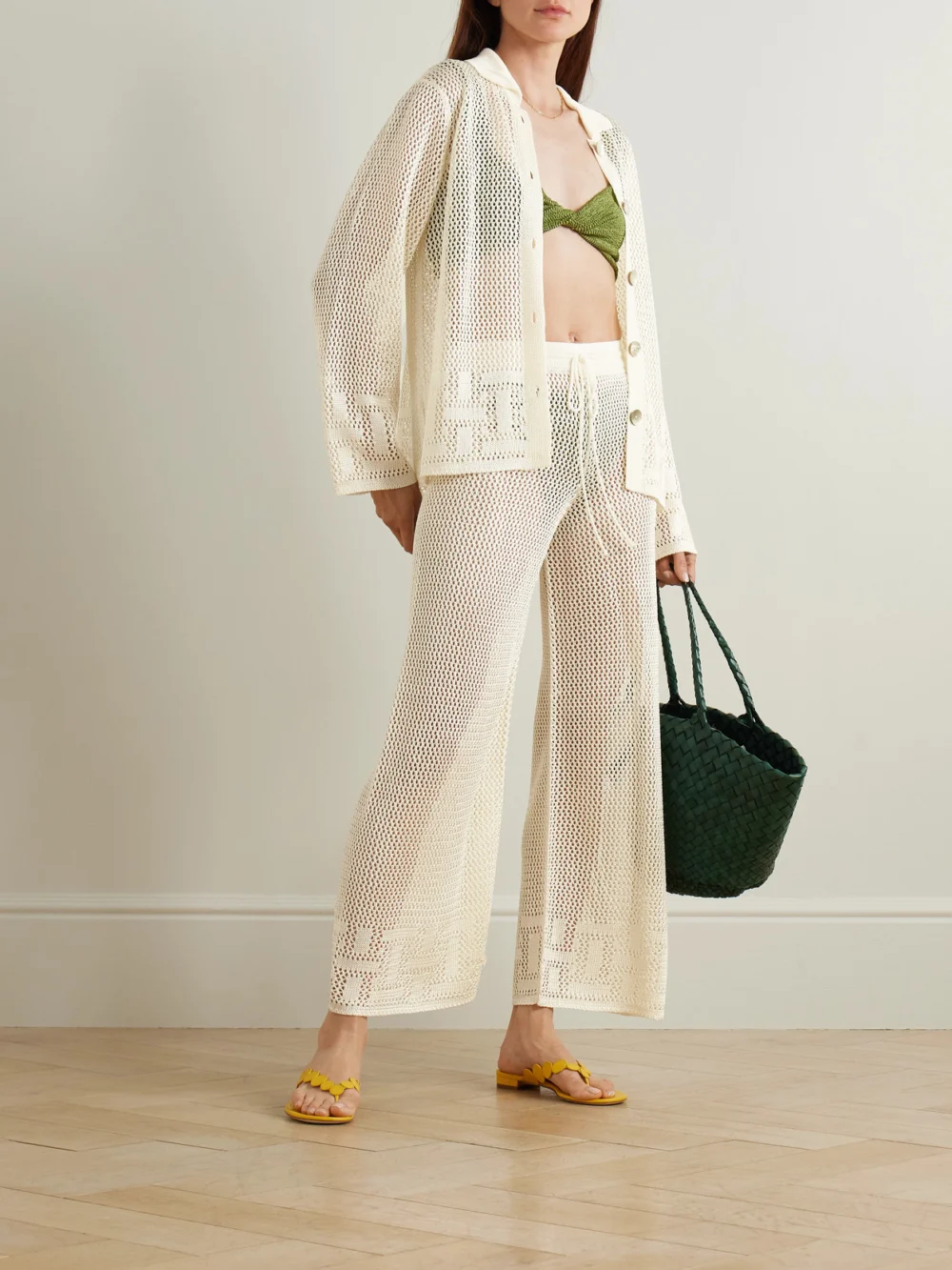 Calle Del Mar Crocheted Wide-leg Pants, worn by a model