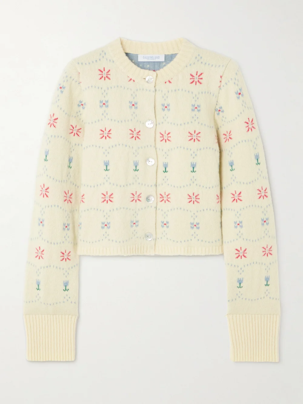 Calle Del Mar Cropped Cashmere and Silk-blend Jacquard Cardigan in cream