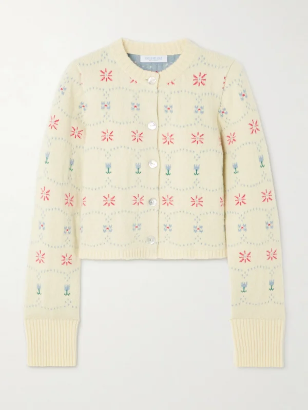 Calle Del Mar Cropped Cashmere and Silk-blend Jacquard Cardigan