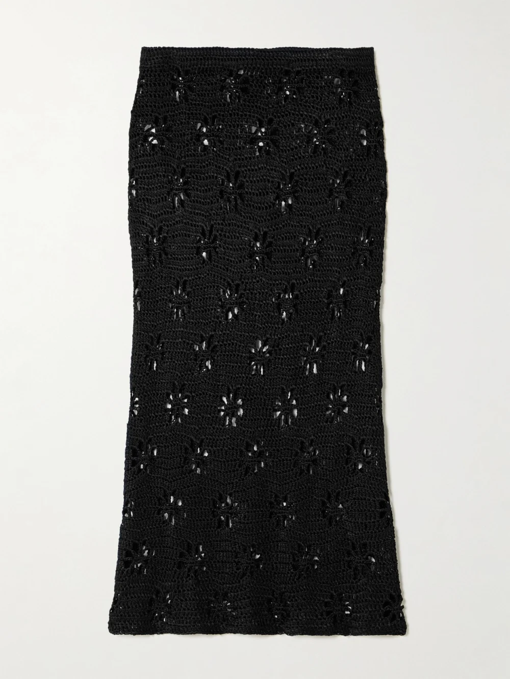 Calle Del Mar Floral Crocheted Midi Skirt in black