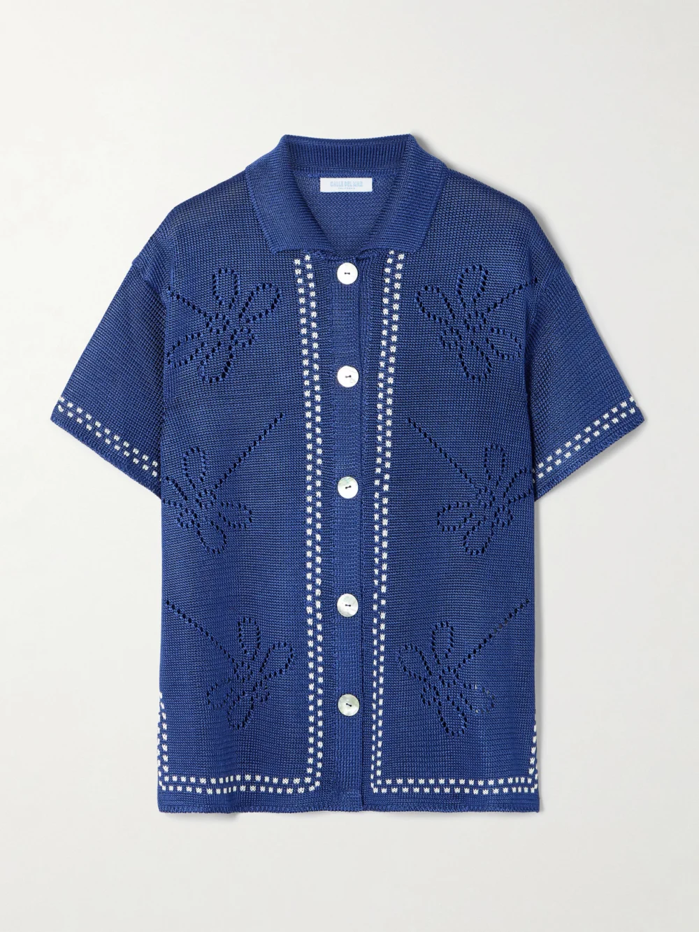 Calle Del Mar Garden Party Pointelle-knit Shirt in navy